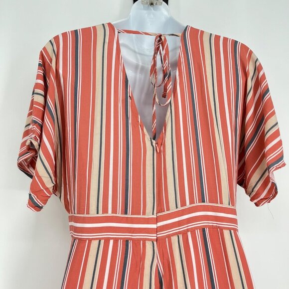 Lulus Vacation Bae Rusty Rose Striped Short Sleeve Jumpsuit‎ Size Large - Picture 4 of 8